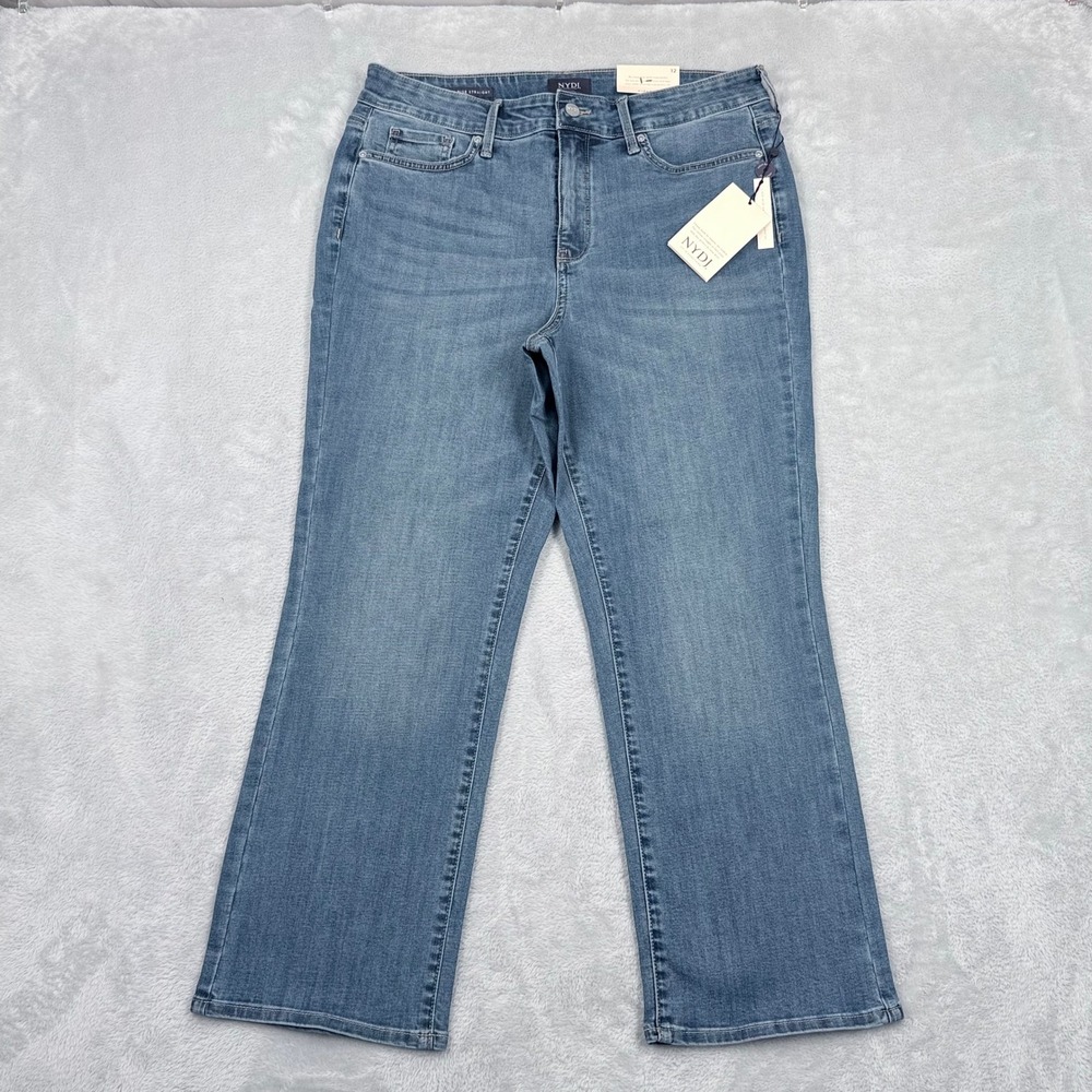 NWT NYDJ Ellison Straight Ankle‎ Jeans Womens 12 Indigo Pea High Rise Lift Tuck